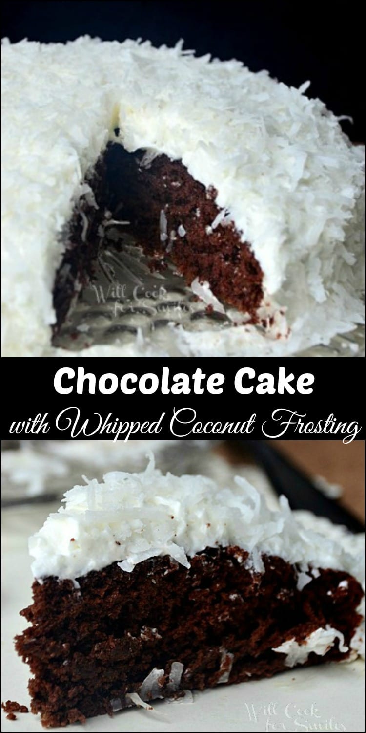 Homemade Chocolate Cake with Coconut Whipped Frosting collage