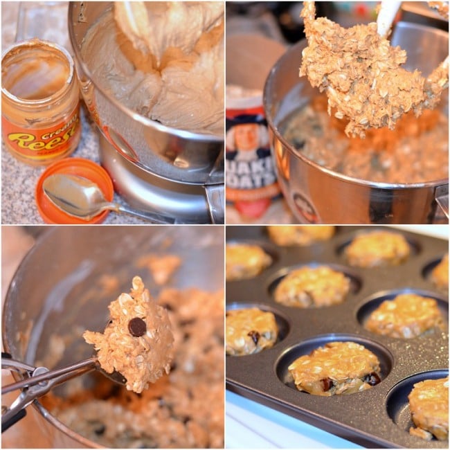 collage of making cookies with reeses peanut butter