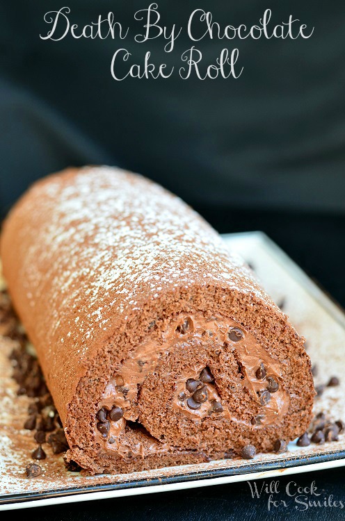 Death By Chocolate Cake Roll on a plate