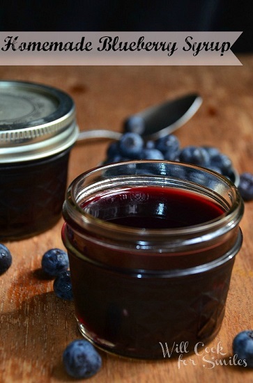 blueberry syrup in a small mason jar
