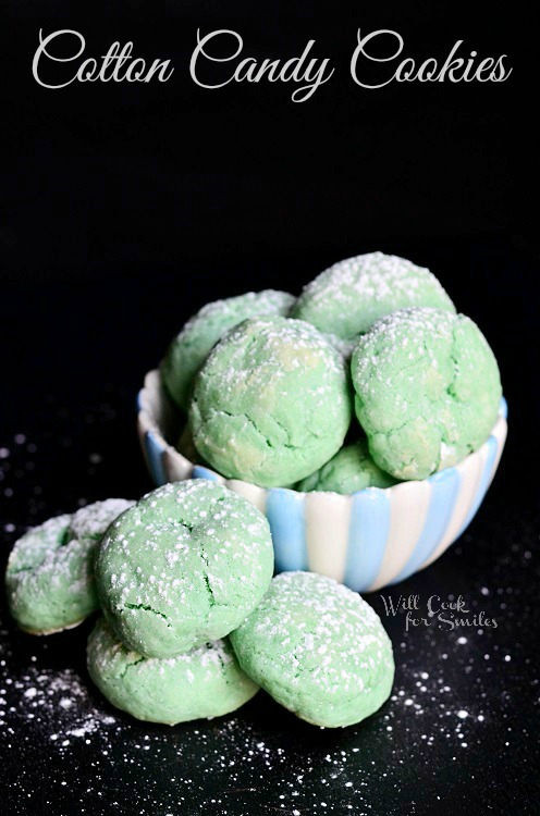Soft and Chewy Cotton Candy Cookies in a blue and white bowl