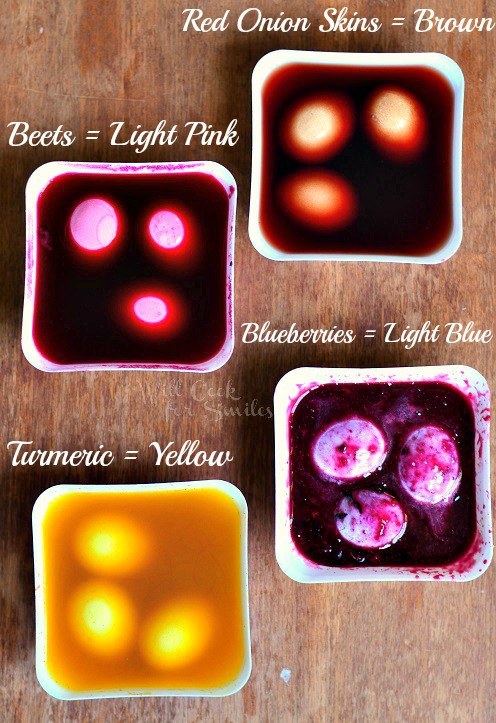 Dyeing Eggs Naturally in four different bowls