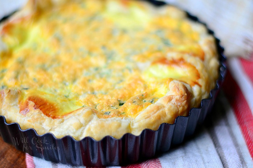 Four Cheese Breakfast Souffle in a tart pan