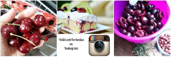 Cherrys, cake and cherries in a bowl collage