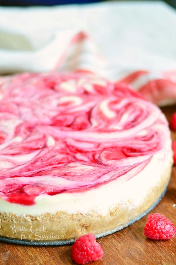 White Chocolate Raspberry Swirl Cheesecake