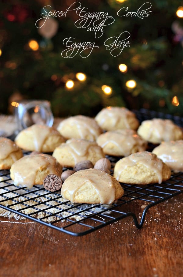 Eggnog Cookies with Eggnog Glaze on a cooling rack
