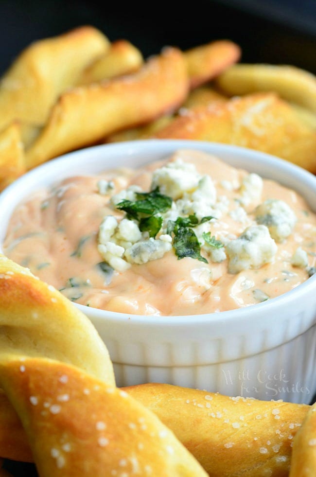Homemade Soft Pretzel Twists with Creamy Buffalo Sauce 1 from willcookforsmiles.com