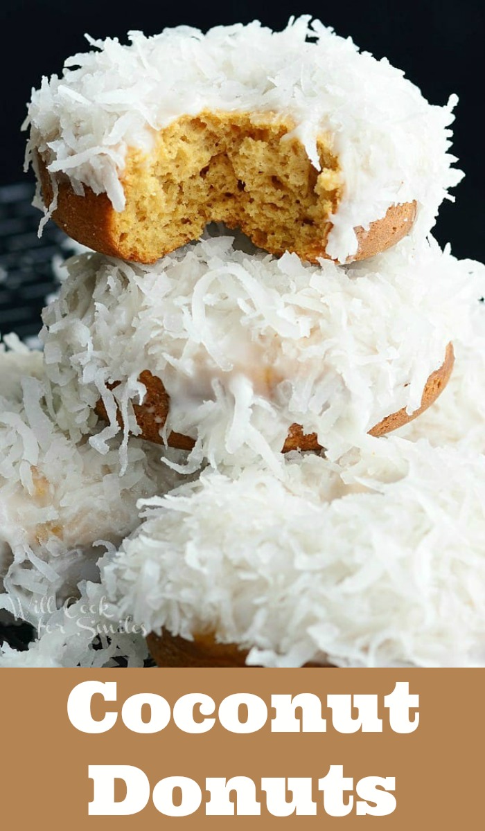 Baked Coconut Donuts stacked together