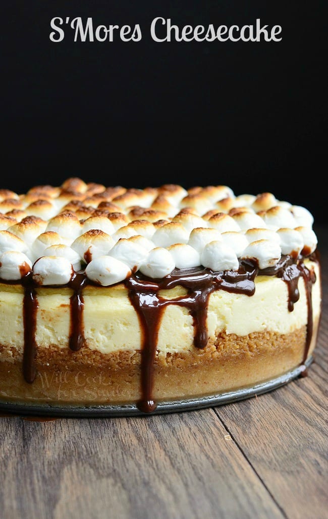 S'Mores Cheesecake on a wood table