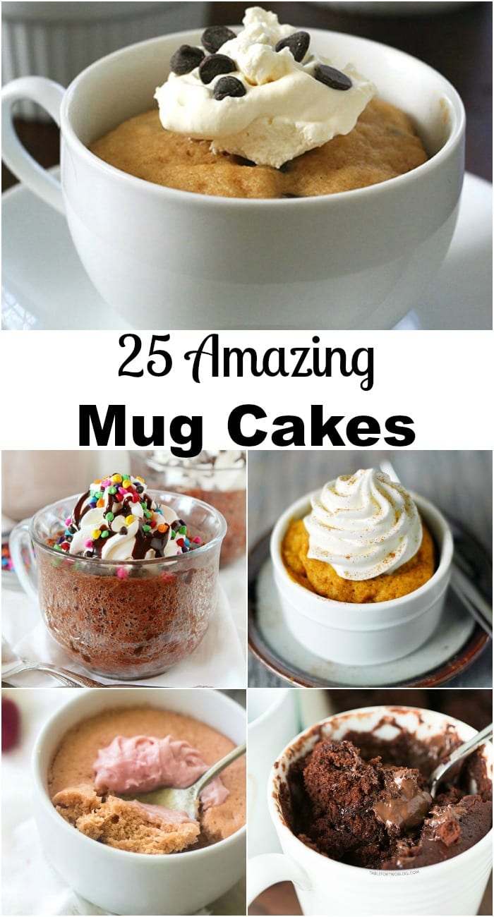 5 picture collage of amazing mug cakes