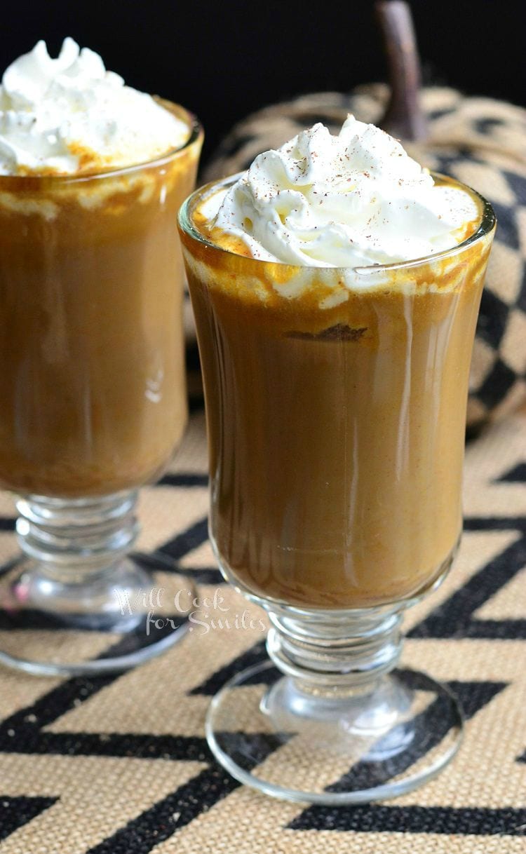 Pumpkin White Chocolate Mocha Latte with whip cream on top