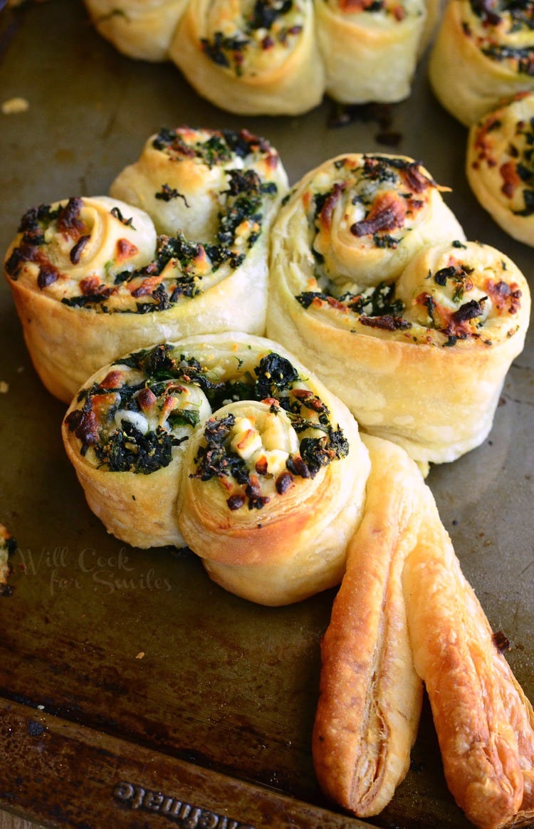 Spinach and Feta Pastry Shamrock on a baking sheet