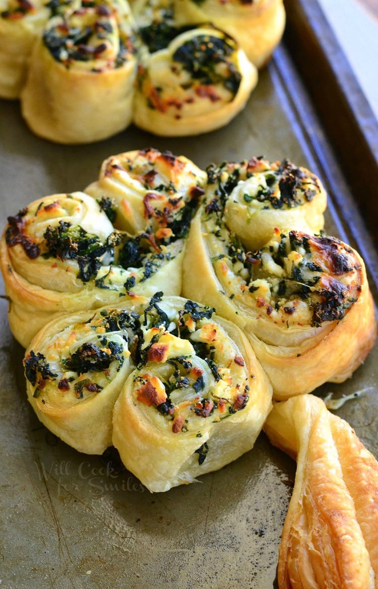 Spinach and Feta Pastry Shamrock on a baking sheet