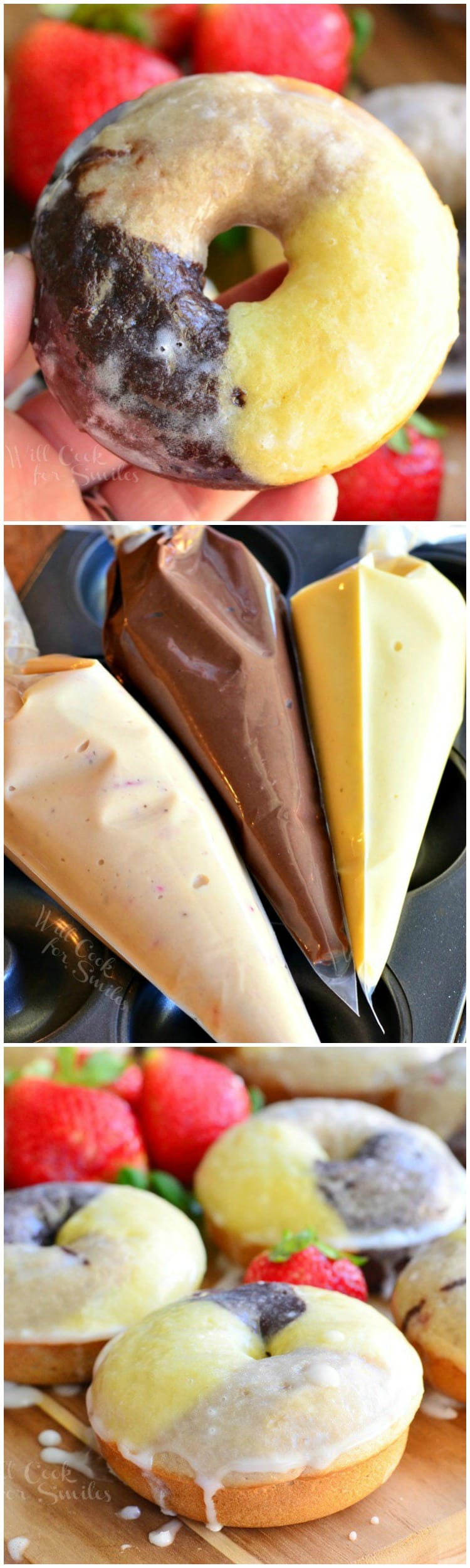 Baked Neapolitan Glazed Doughnuts collage