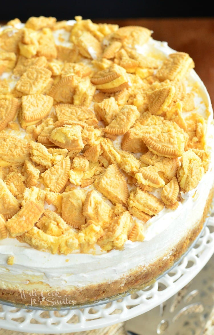 Lemon Oreo Cheesecake with crushed oreas on top