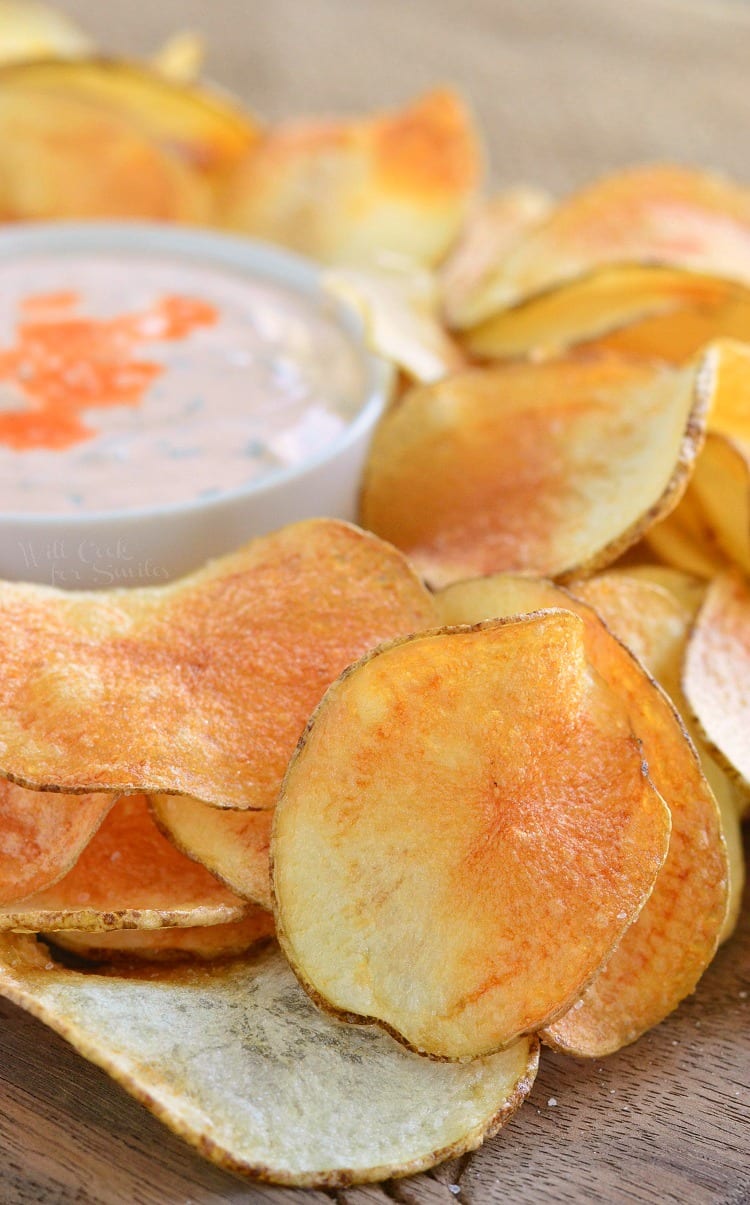 Homemade Potato Chips with Buffalo Ranch Dip