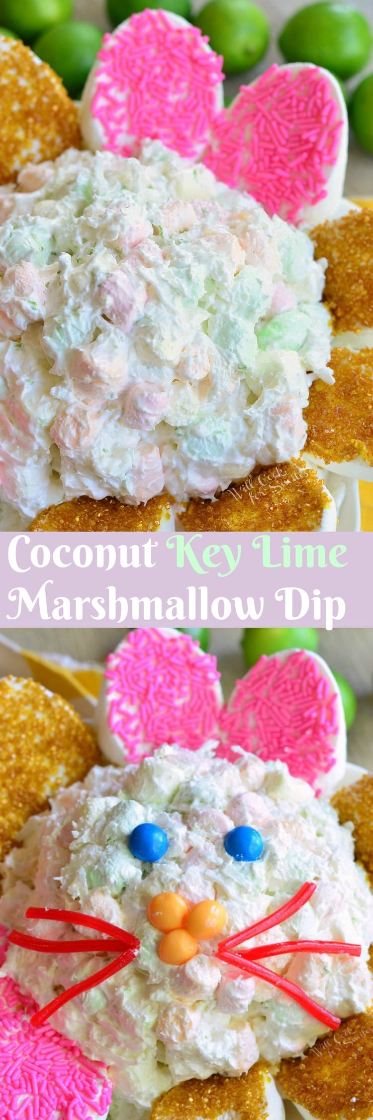 top photo Coconut Key Lime Marshmallow Dip bottom is dip made into bunny