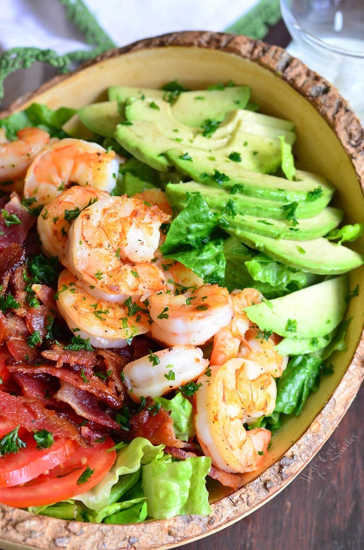 Shrimp BLTA Salad in a bowl