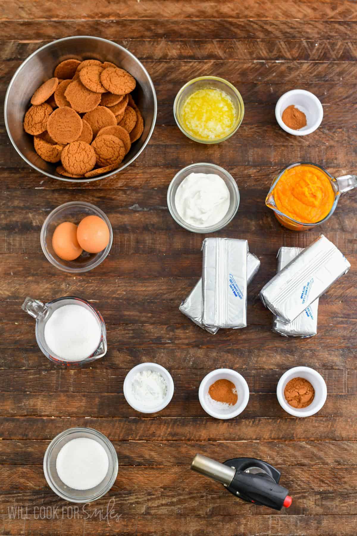 ingredients needed to make creme brulee pumpkin cheesecake.