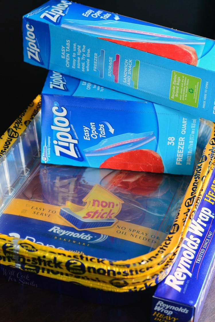 reynolds wrap, metal baking pans, 2 boxes of ziplock bags