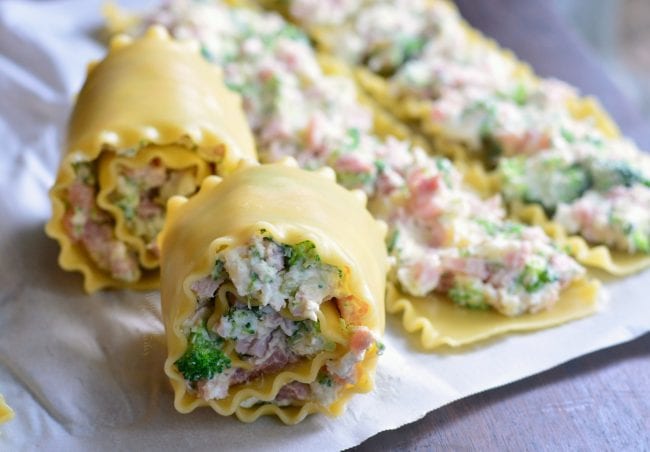 rolled up lasagna noodles with the filling.