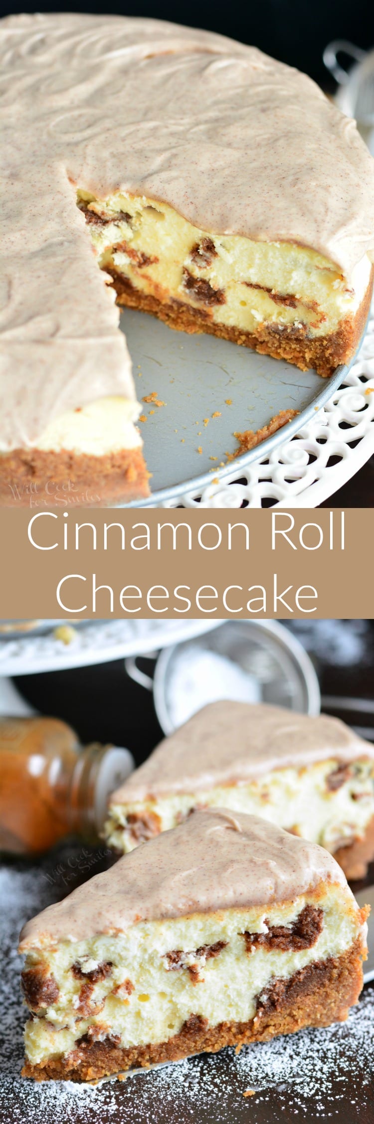 Cinnamon Roll Cheesecake collage