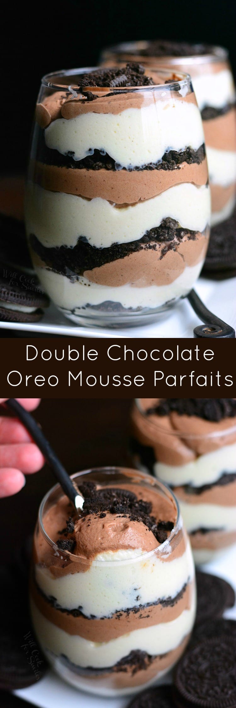 Oreo Double Chocolate Mousse Parfaits in a glass collage