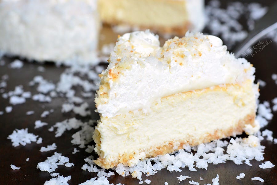 slice of Coconut Cheesecake on a table