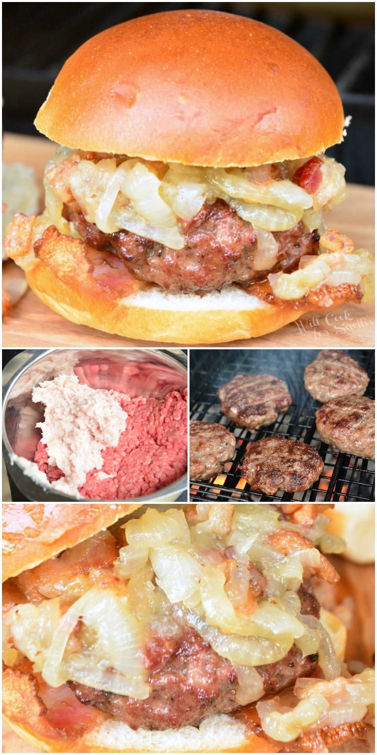Bacon Burger Sliders with Bacon Caramelized Onions collage