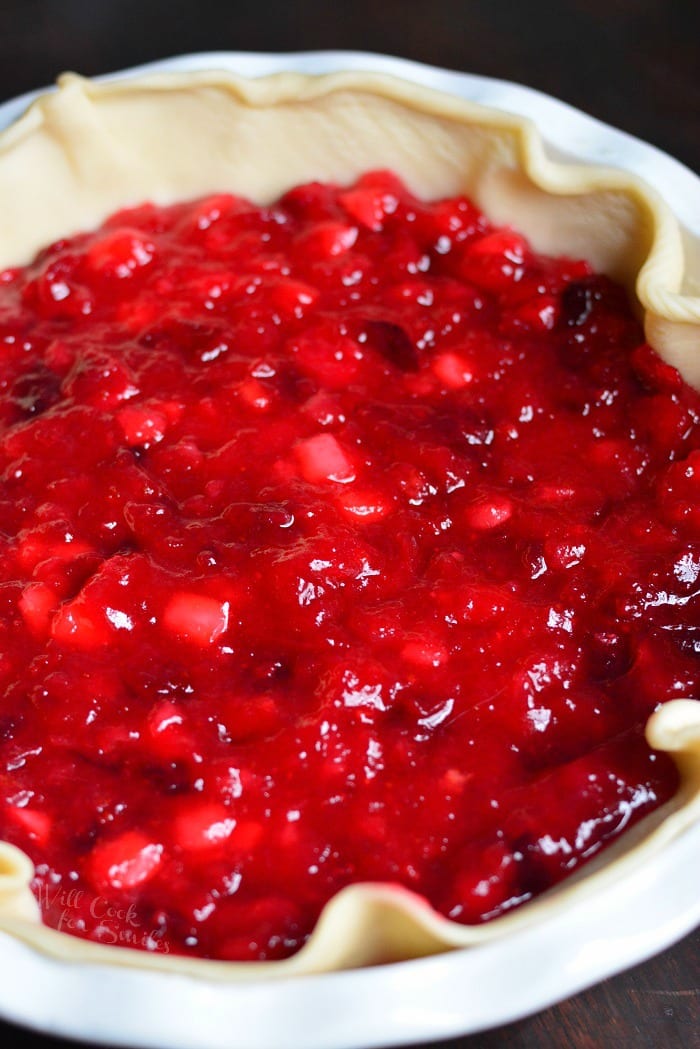 Apple Cranberry Pie uncooked in a pie pan
