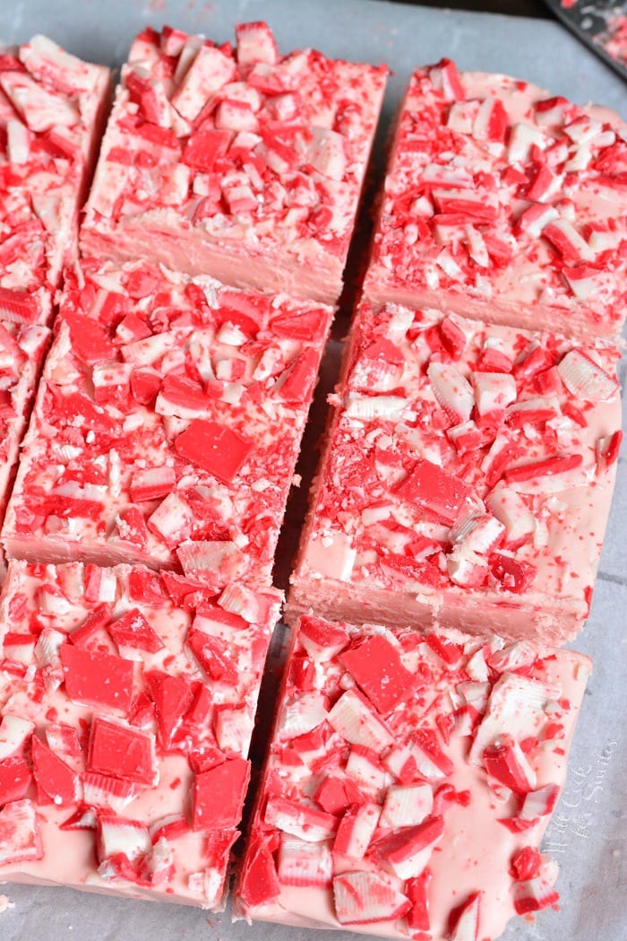 Peppermint White Chocolate Fudge on wax paper