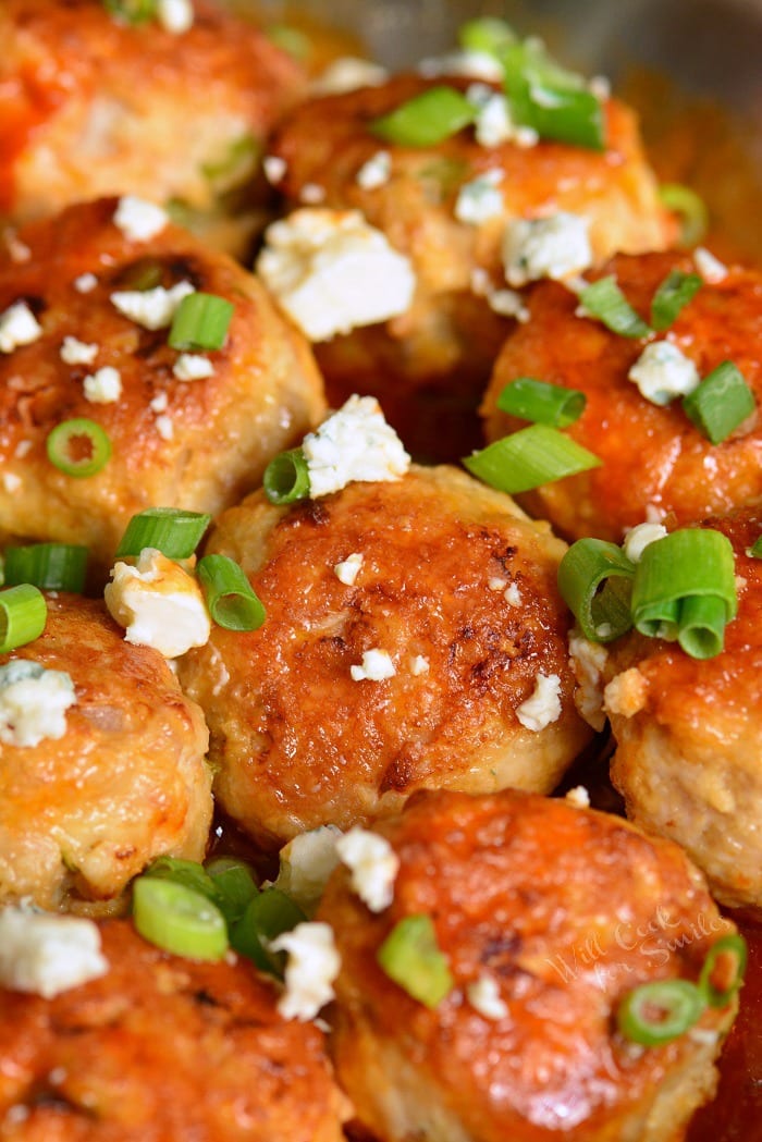 Buffalo meatballs with blue cheese