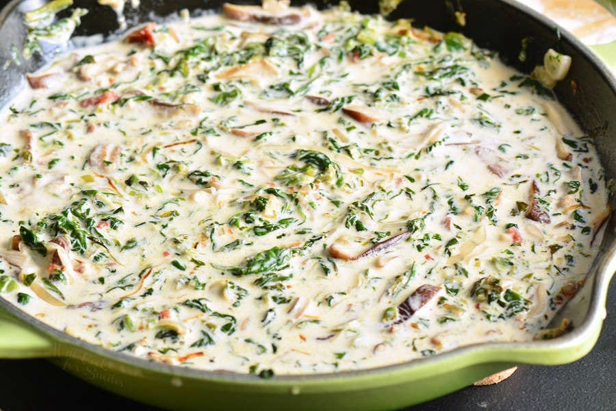 Florentine sauce cooked in the skillet (creamy sauce with spinach and mushrooms).