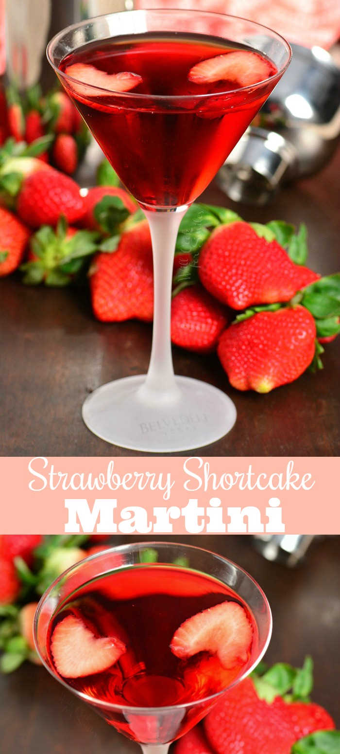 Strawberry Shortcake Martini in a martini glass collage