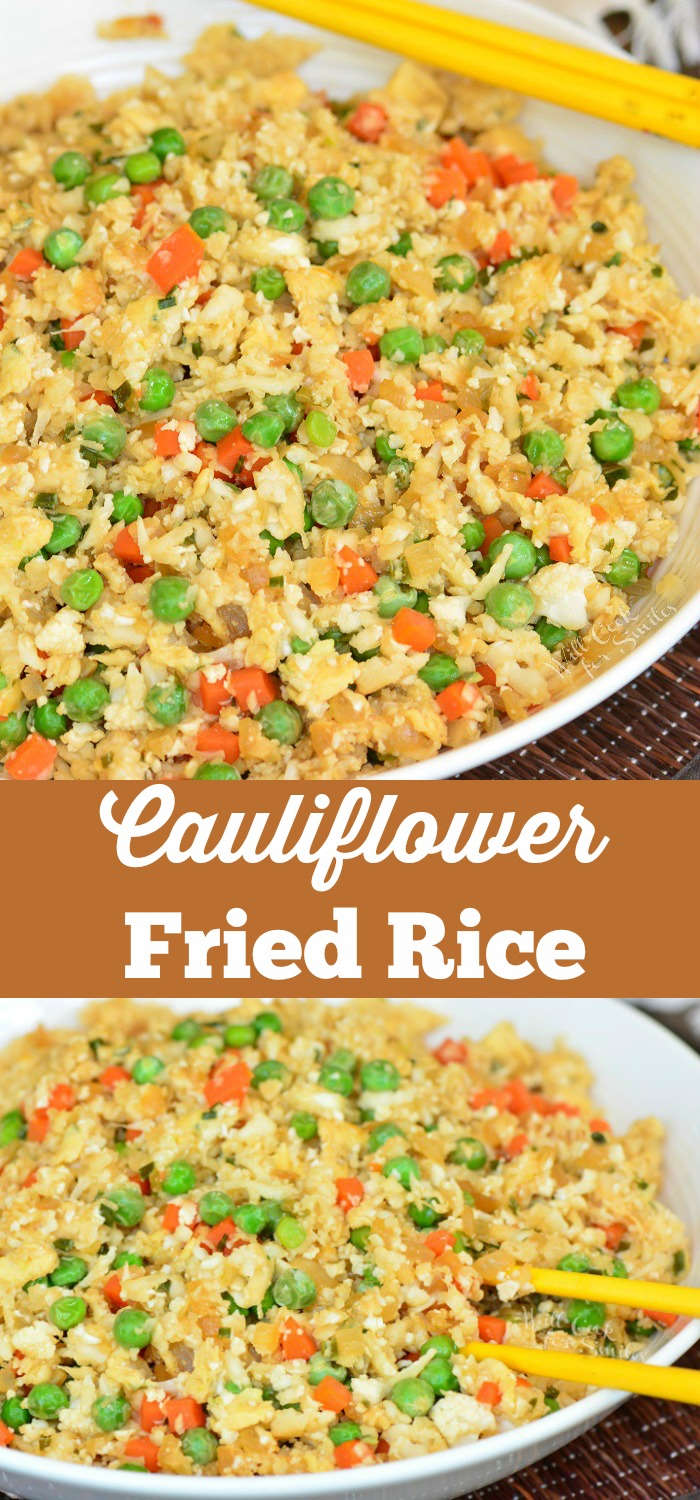 Easy Cauliflower Fried Rice in a bowl collage