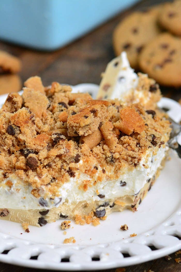Cookie Dough No Bake Cheesecake on a plate