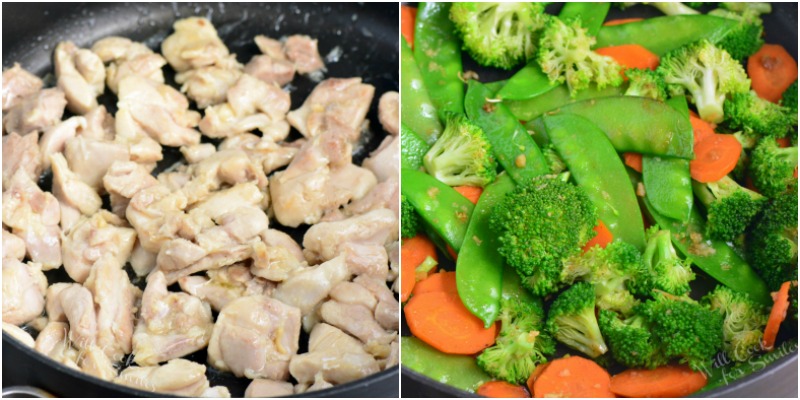 saute chicken and vegetables in a pan