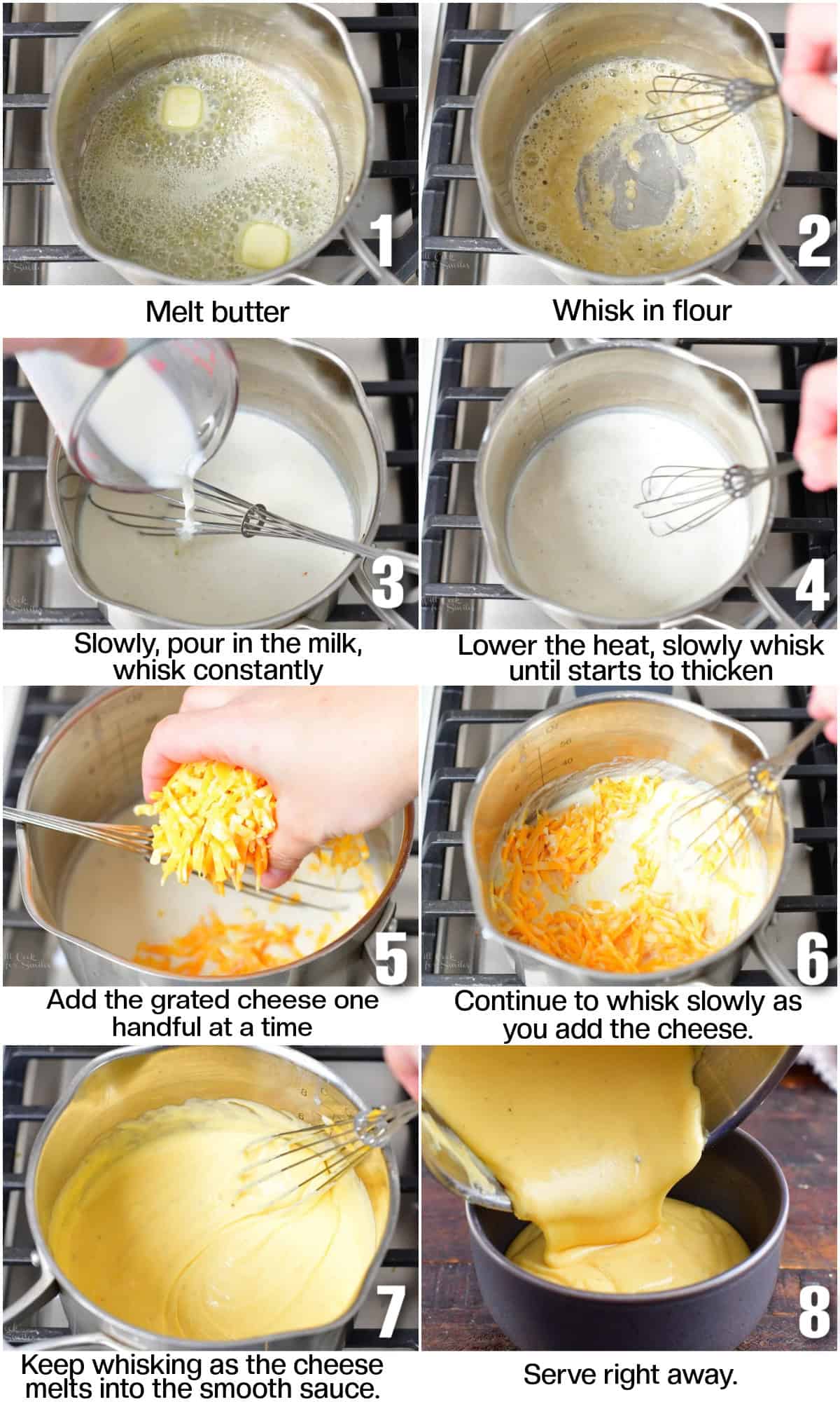 infographic of either images of steps to make the nacho cheese sauce.