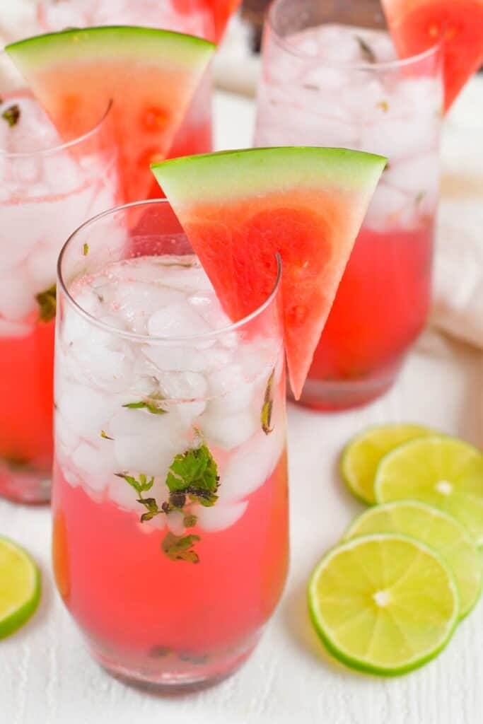 top view of watermelon mojito in a glass