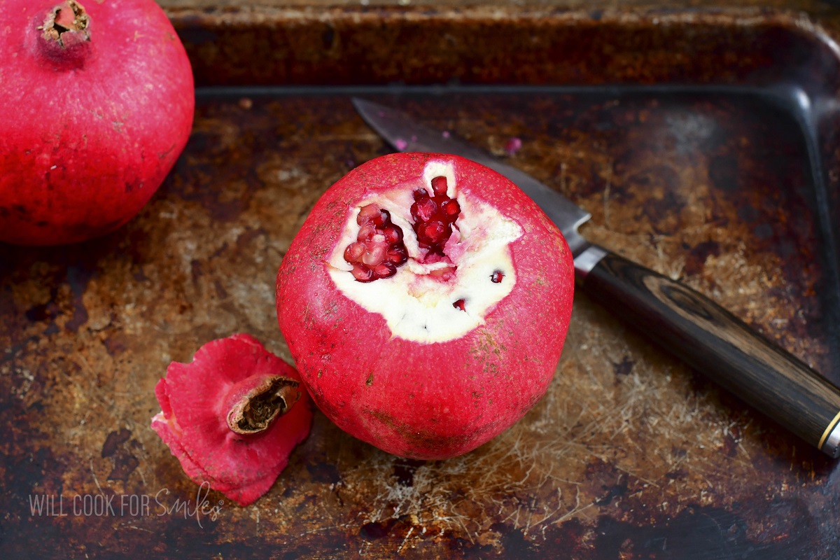 pomegranate with top cut off.