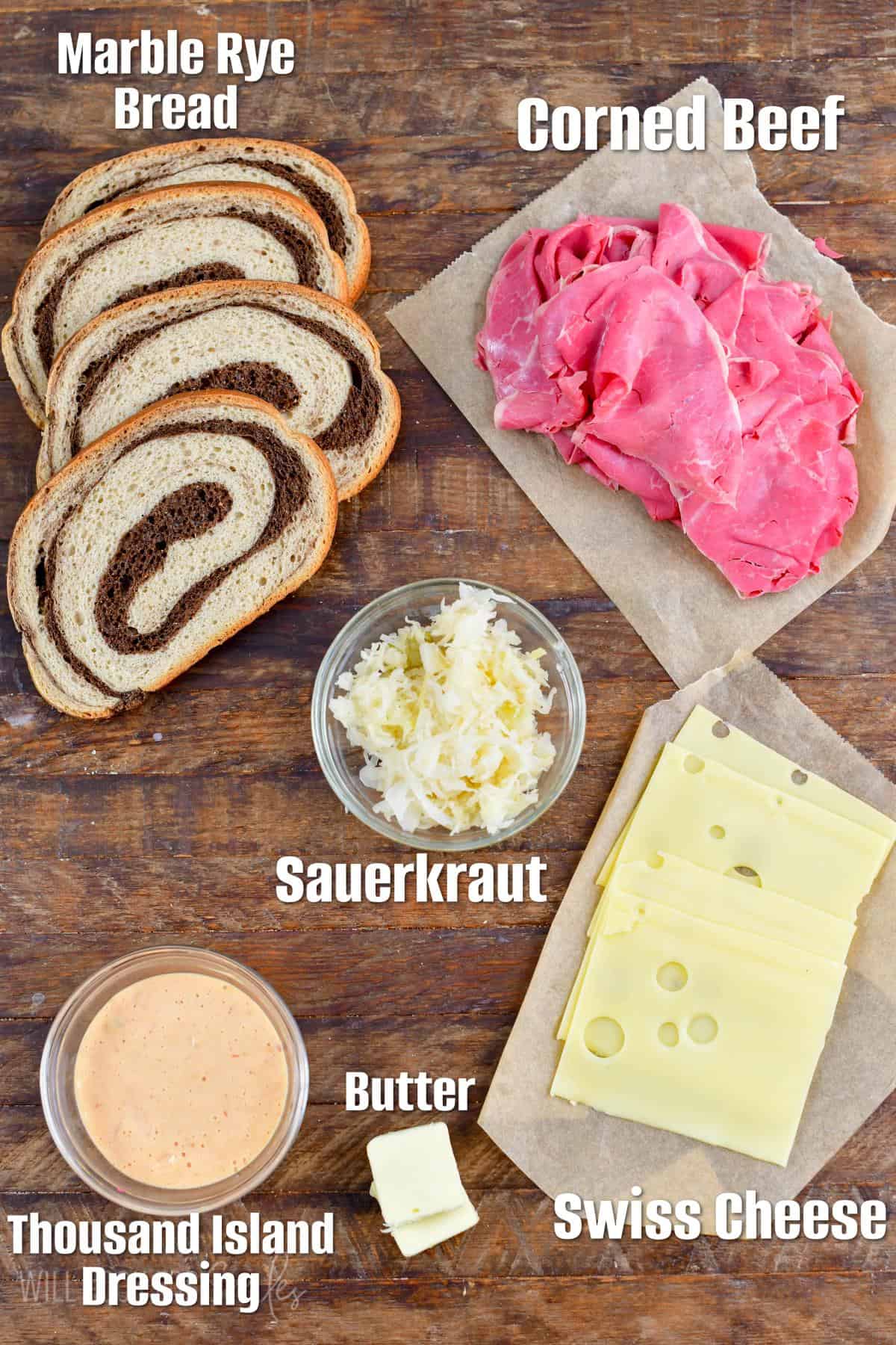 the ingredients for reuben sandwiches