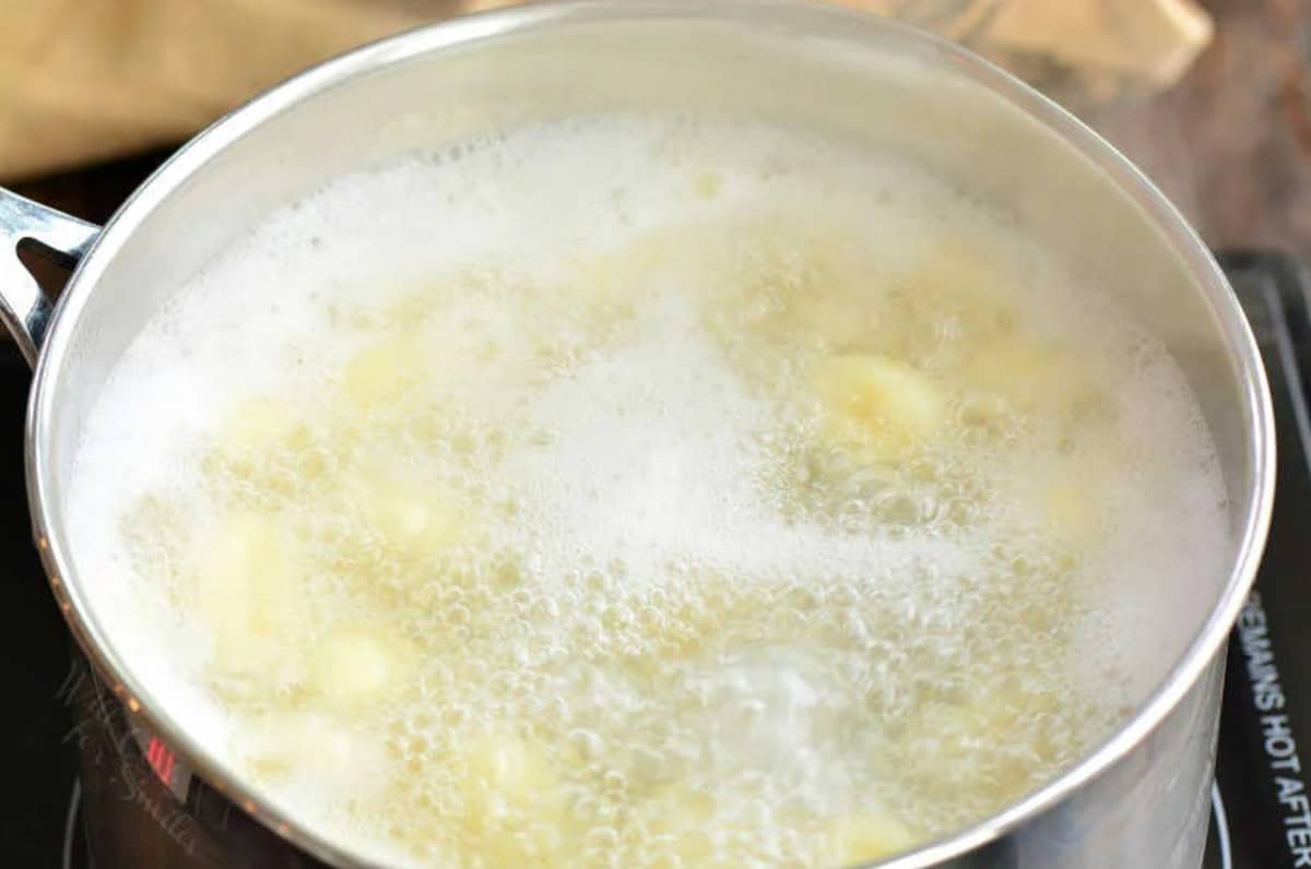 boiling gnocchi in the silver pot.