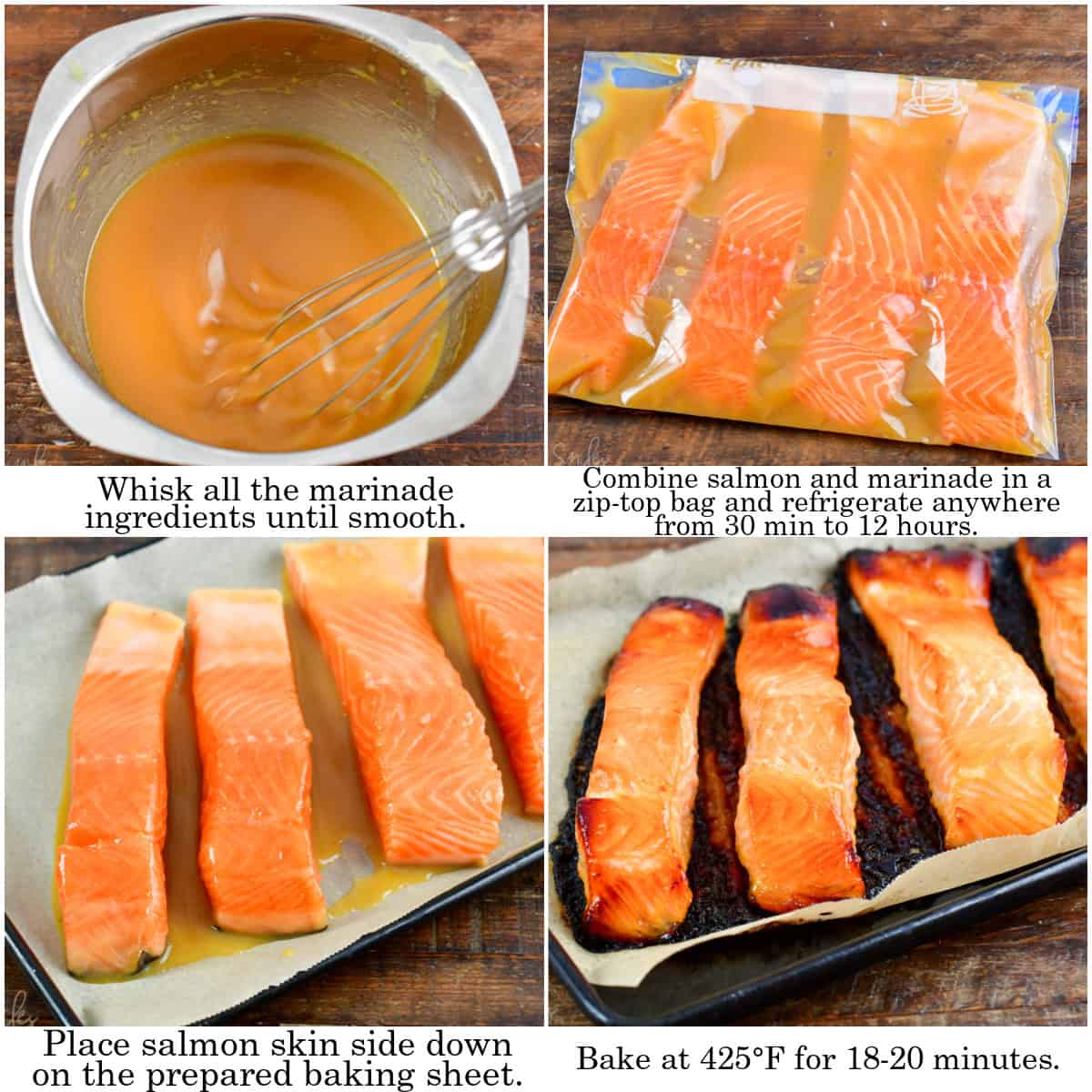 infographic of four images of steps to prepare miso salmon.