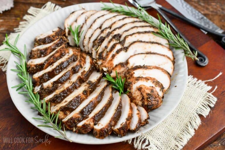 sliced turkey tenderloins baked in a balsamic mixture until done but still moist and tender.