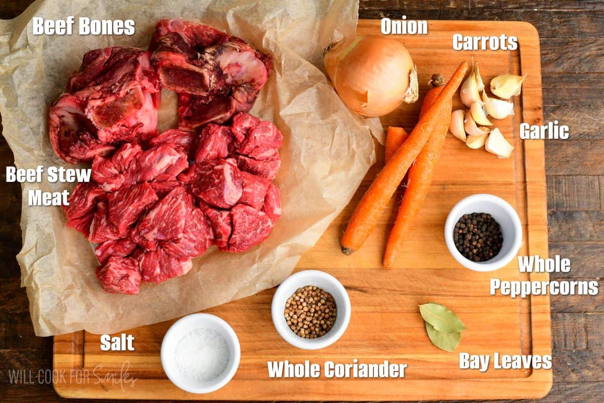 labeled ingredients to make healthy and hearty beef and cabbage soup beef broth.